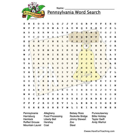 Pennsylvania Wordsearch Worksheet