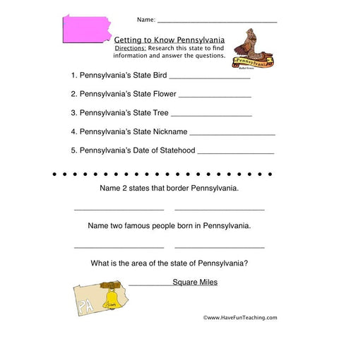Pennsylvania Worksheet