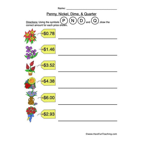 Penny Nickel Dime Quarter Worksheet