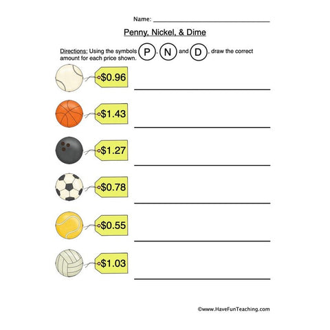 Penny Nickel Dime Worksheet