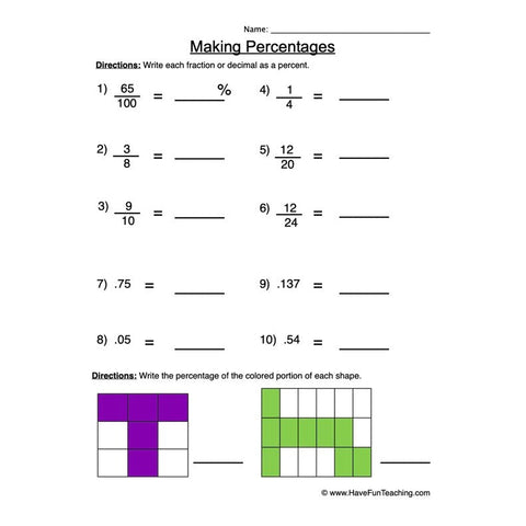 Percentages Worksheet 2