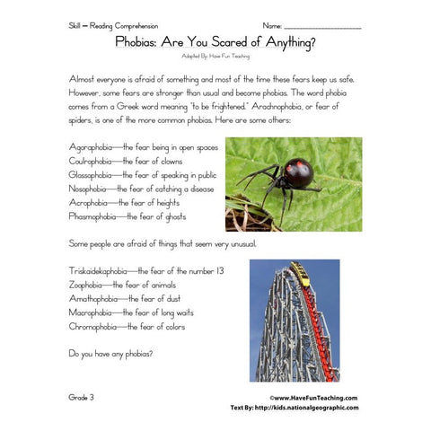 Phobias Worksheet