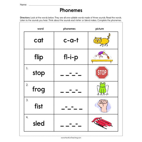 Phonemes Worksheet