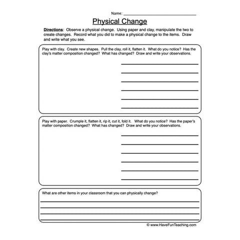 Physical Changes Worksheet 2