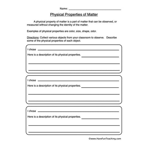 Physical Properties Matter Worksheet