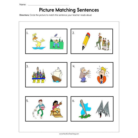 Picture Matching Sentences Worksheet
