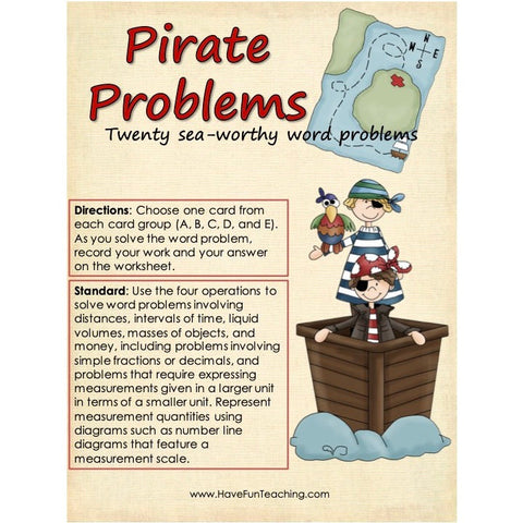 Pirate Problems Math Word Problems Game