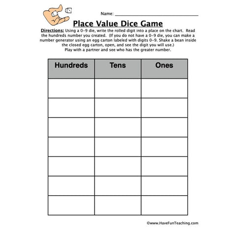 Place Value Dice Worksheet
