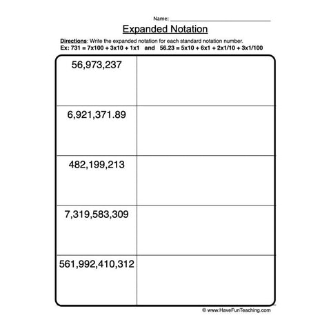 Place Value Standard Expanded Worksheet 2