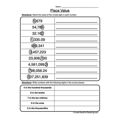 Place Value Worksheet