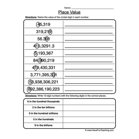 Place Value Worksheet 2