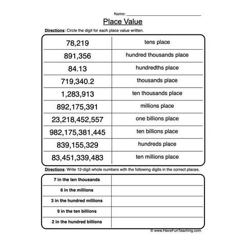 Place Value Worksheet 4
