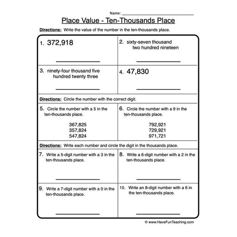Place Value Worksheet 10