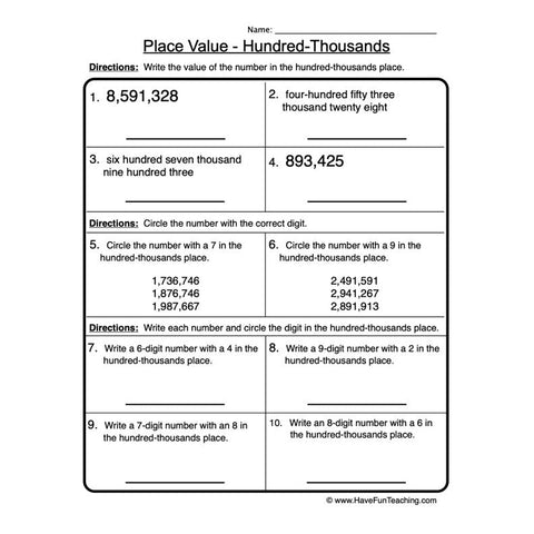 Place Value 6 Worksheet 2