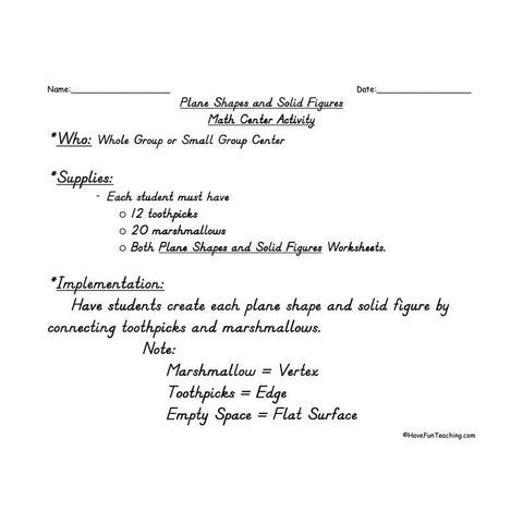 Plane Shapes Solid Figures Worksheet