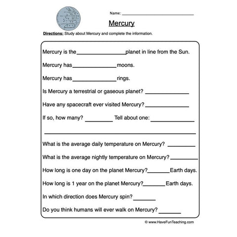Planet Worksheet