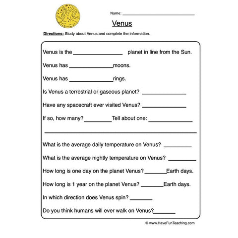 Planet Worksheet 2