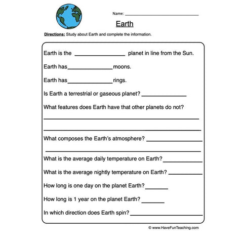 Planet Worksheet 3