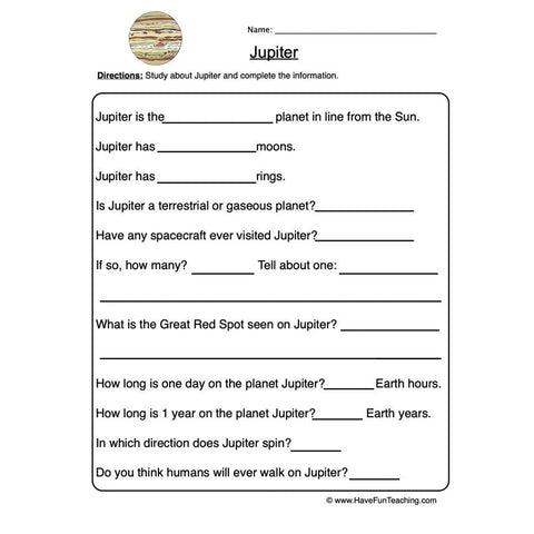 Planet Worksheet 5