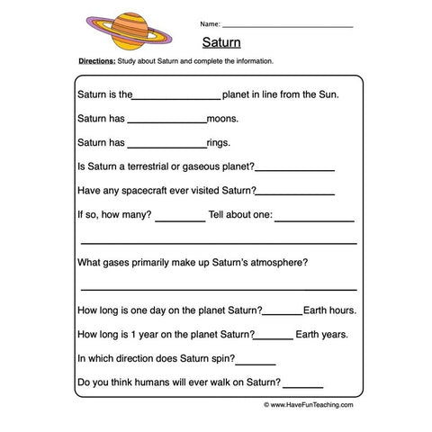 Planet 6 Worksheet