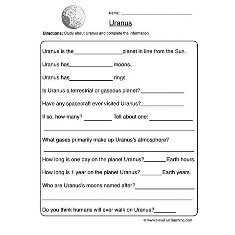 Planet 7 Worksheet