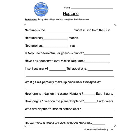 Planet 8 Worksheet