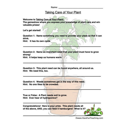 Plant Needs Worksheet