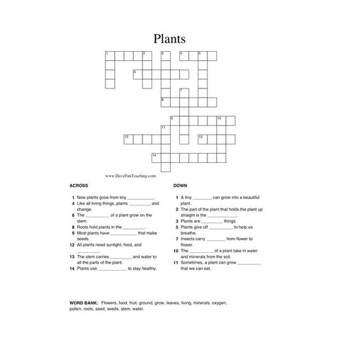 Plants Crossword Puzzle Worksheet