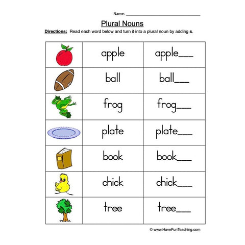 Plural Nouns 1 Worksheet