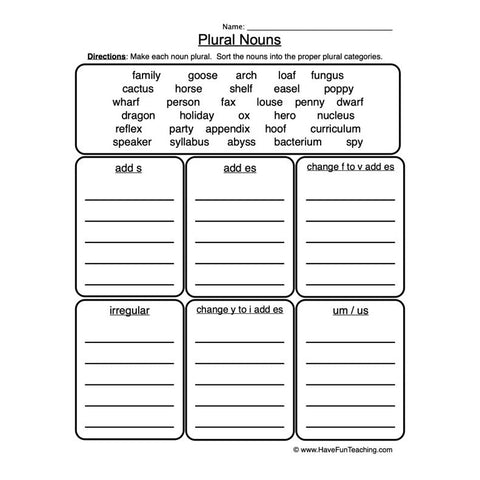 Plural Nouns Worksheet 2