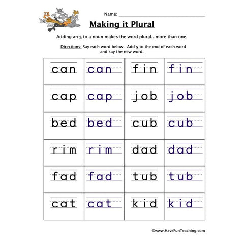 Plural Words Add S Worksheet