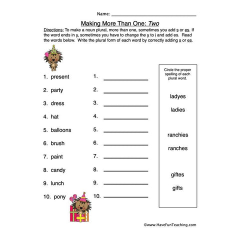 Plurals S Es Ies Worksheet