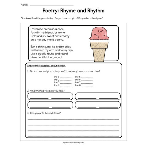 Poetry Rhyme and Rhythm Worksheet