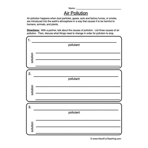 Pollution Worksheet