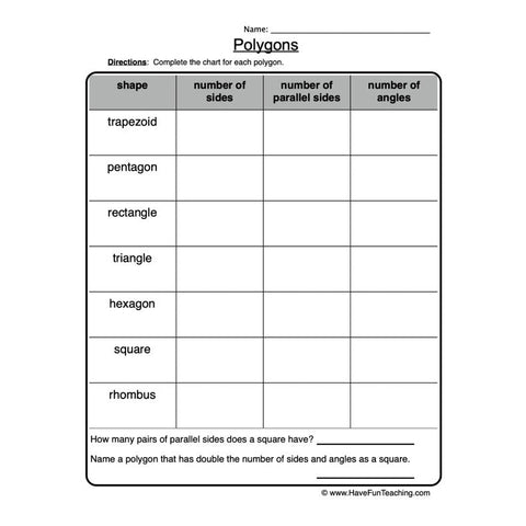 Polygons Worksheet