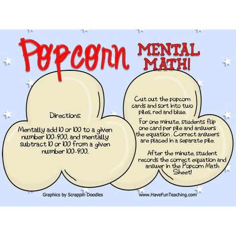 Popcorn Mental Math Game