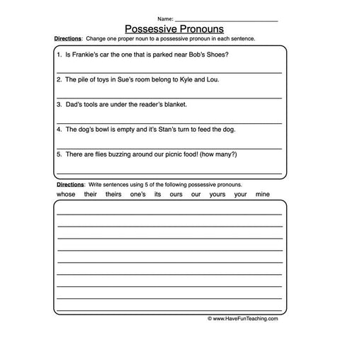 Possessive Pronouns Worksheet