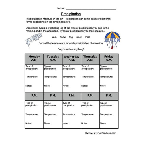 Precipitation Worksheet