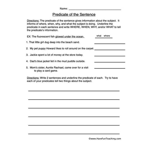 Predicate Worksheet