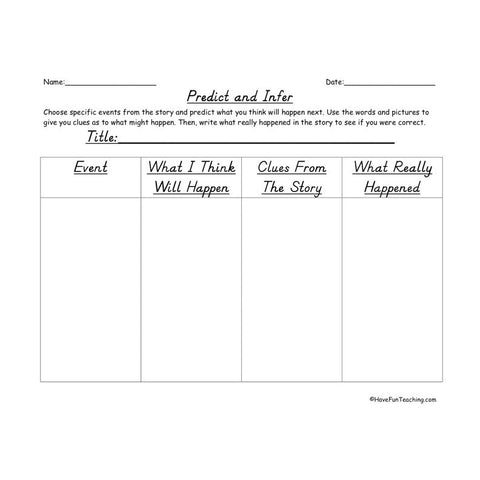 Predict and Infer Graphic Organizer
