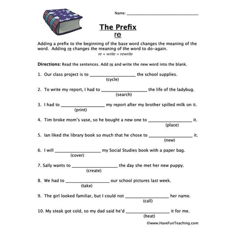 Prefix Re Worksheet