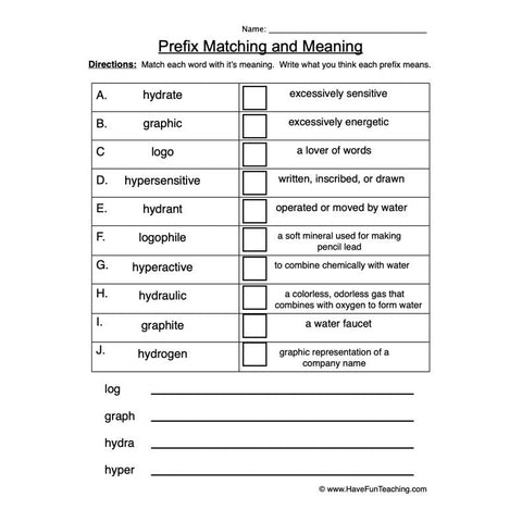 Prefix Worksheet