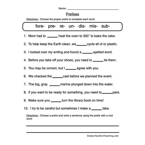 Prefix Worksheet 2