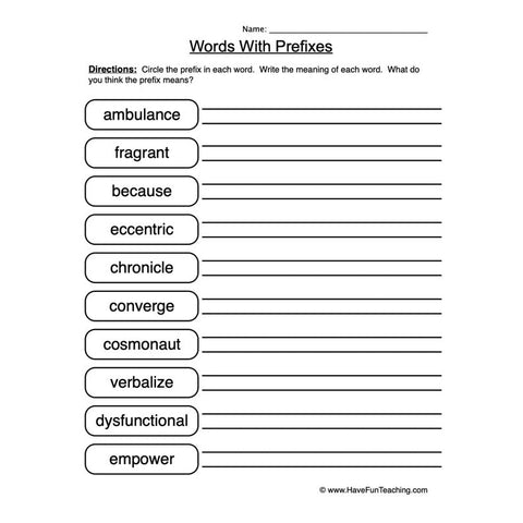 Prefix Worksheet 3
