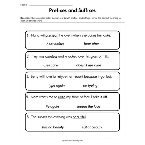 Prefixes and Suffixes Worksheet