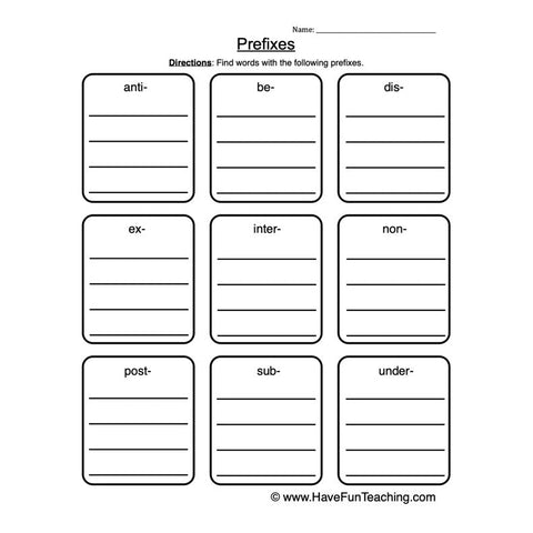 Prefixes Worksheet