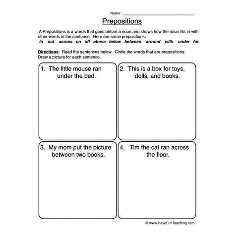 Prepositions Worksheet