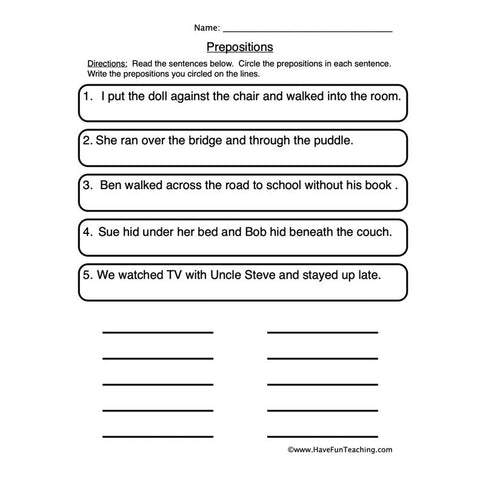 Prepositions Worksheet 2