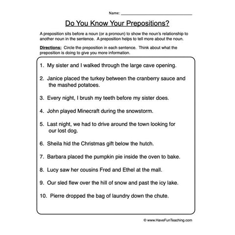 Prepositions 1 Worksheet