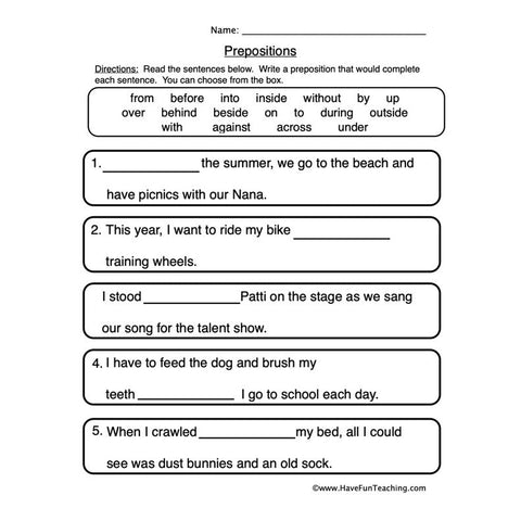 Prepositions Worksheet 4